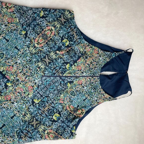 BCBGeneration Womens Multicolor Lightweight Floral Mint Tea A-Line Dress Size L - Picture 2 of 14